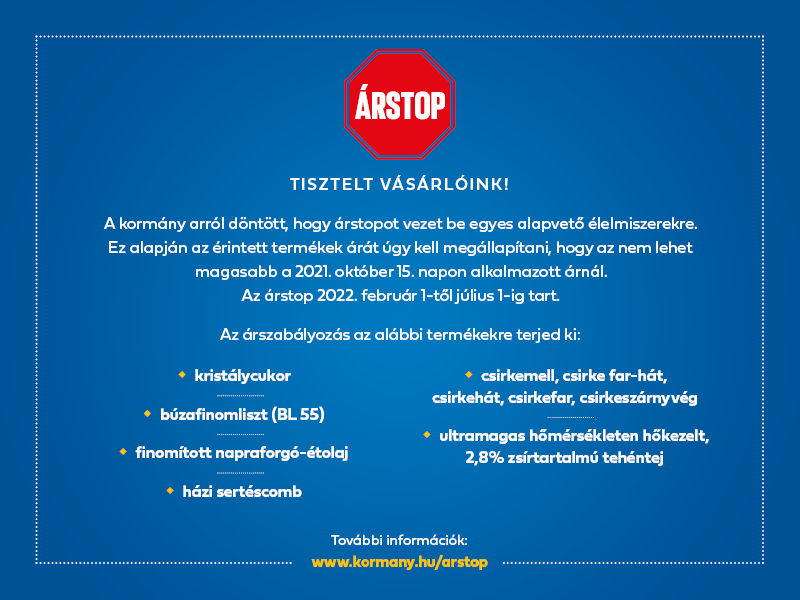 a hivatalos árstop hirdetmény